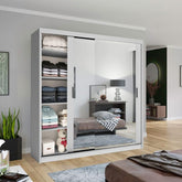 Chicago White Wardrobe with Sliding & Mirror Doors - Fast UK Delivery